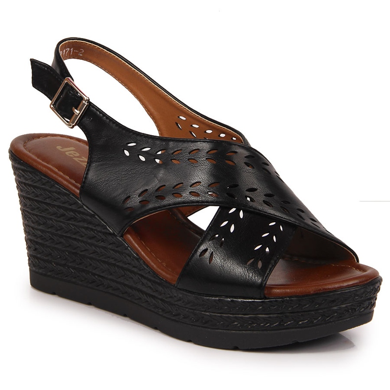 Women's black wedge sandals Jezzi