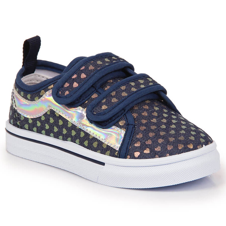 Girls' sneakers with velcro with navy blue hearts Atletico Girls' sneakers with velcro with navy blue hearts Atletico