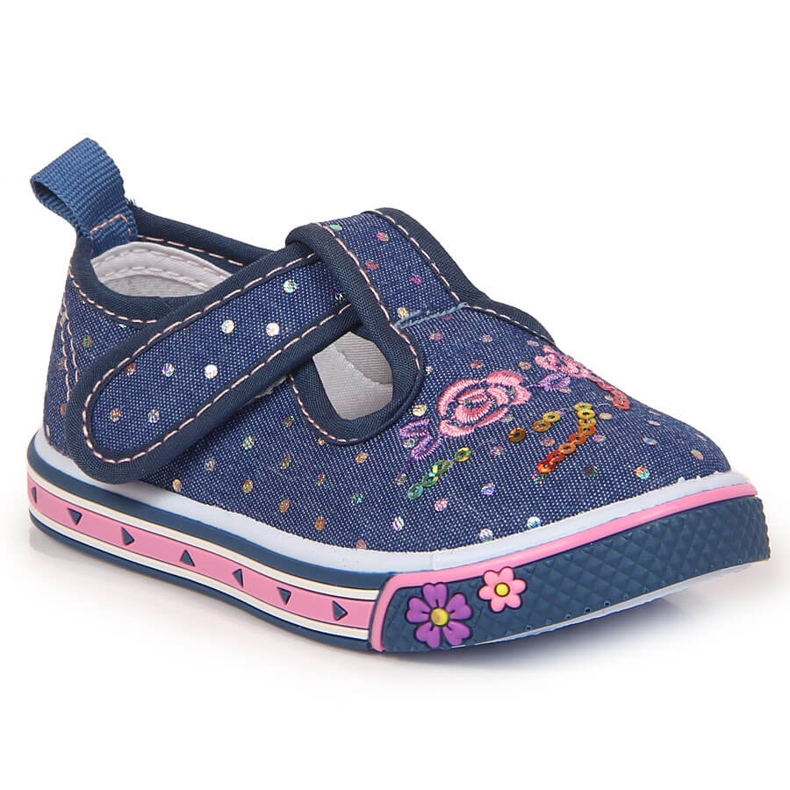 Girls' sneakers with velcro Atletico blue polka dots navy blue