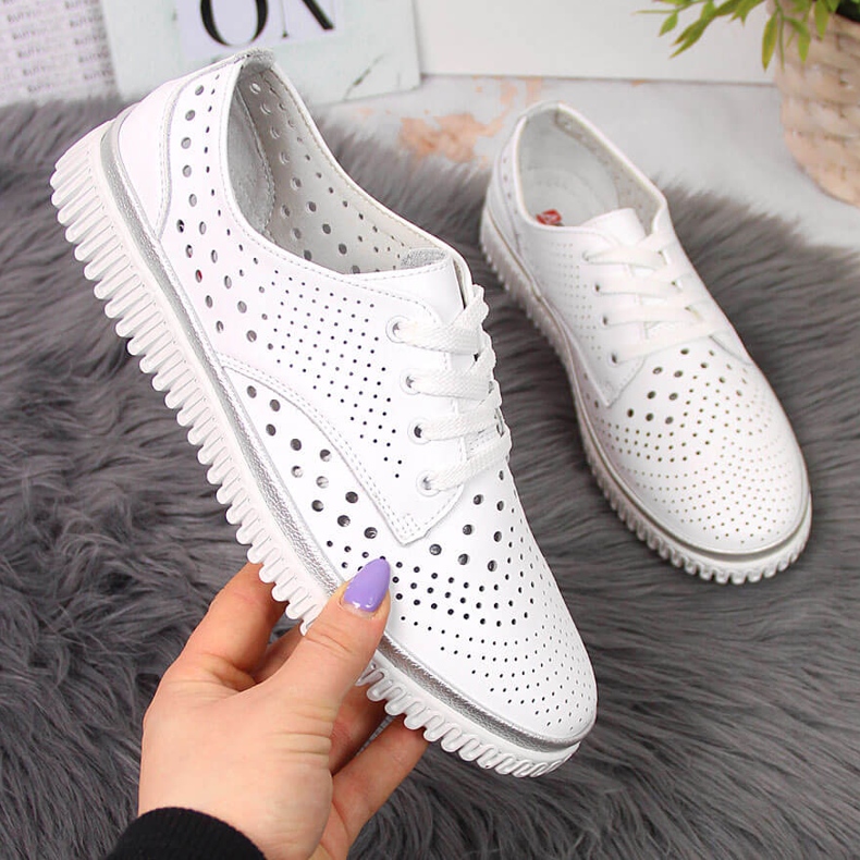 White Artiker openwork leather women's shoes