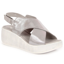 Women's leather sandals on a silver wedge Dolce Pietro