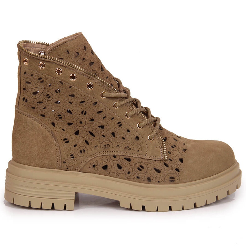 Women's openwork spring leather boots beige Filippo