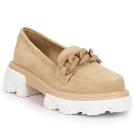 Leather women's shoes with chains beige Filippo