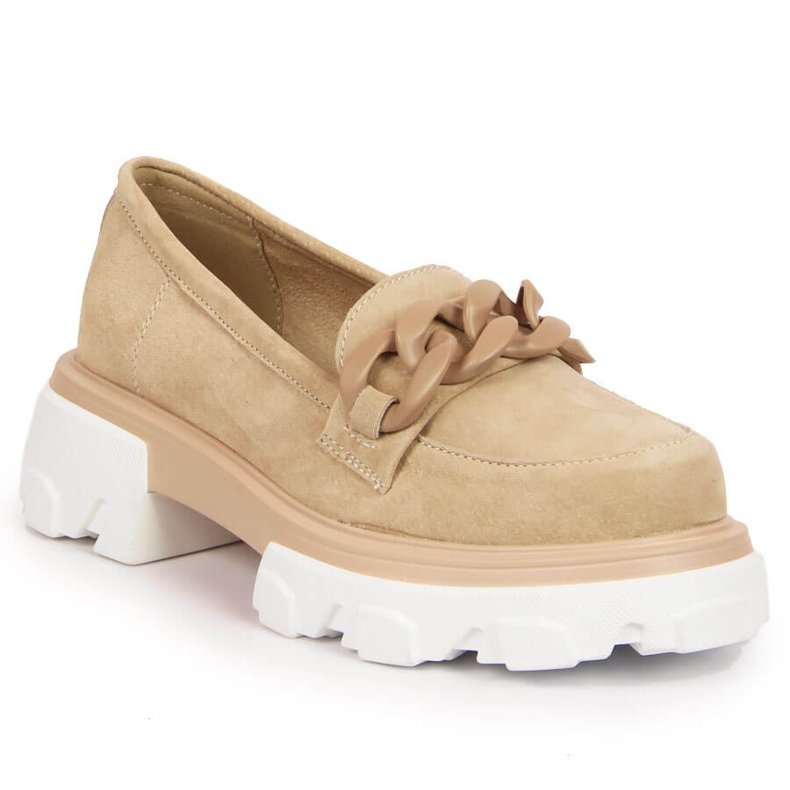 Leather women's shoes with chains beige Filippo