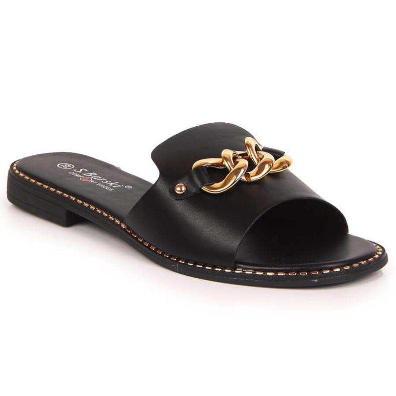 S.Barski Black women's slippers with a chain S. Barski