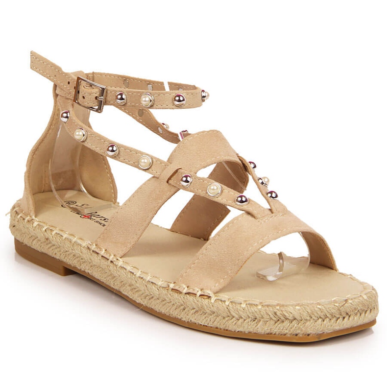 S.Barski Women's sandals, espadrilles with beige pearls, S. Bararski