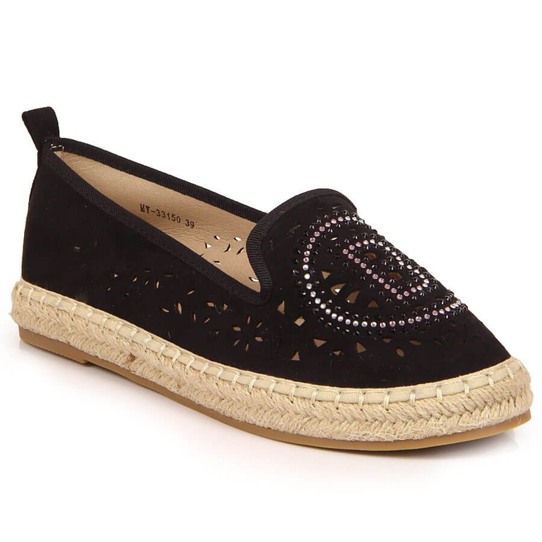 S.Barski Black openwork espadrilles with cubic zirconias by S. Barski