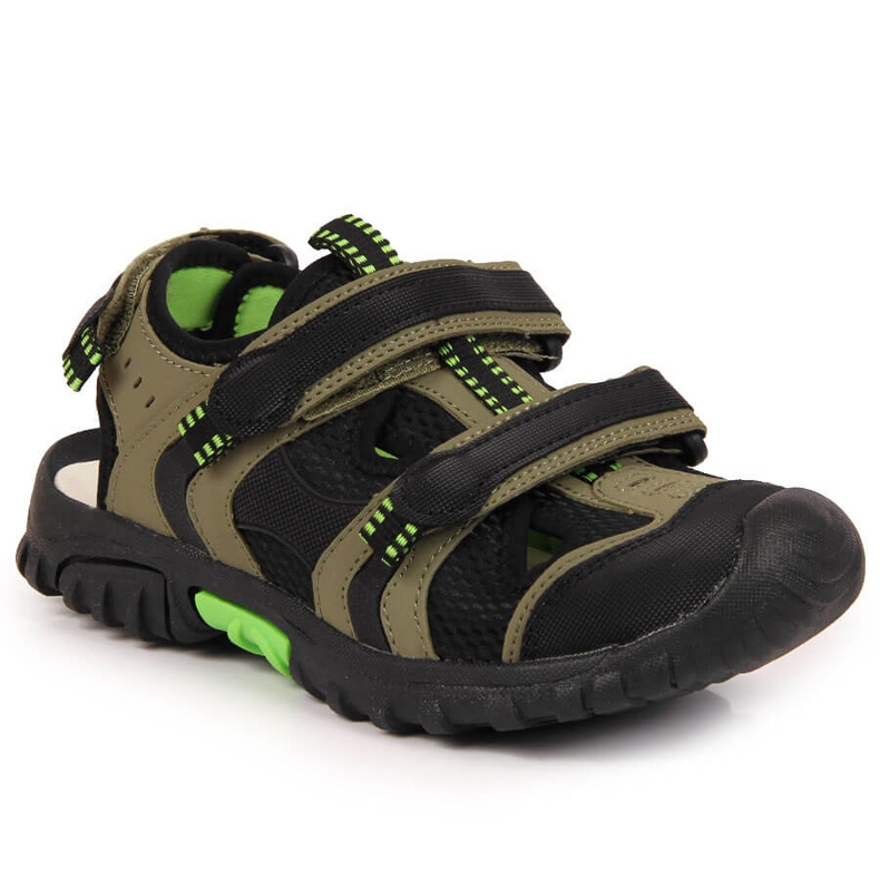 American Club boys' khaki velcro sandals green