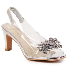 Women's transparent sandals with silver Sabatina stones