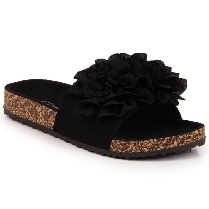 Women's black slippers with flowers eVento
