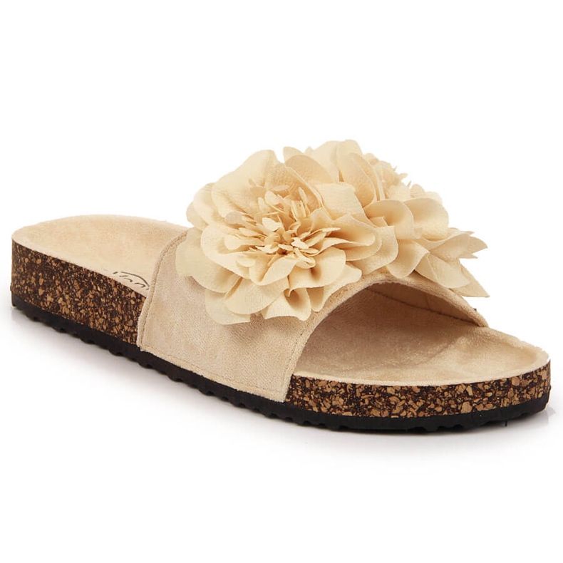 Beige women's slippers with flowers eVento