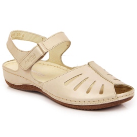 Leather women's sandals on a golden wedge Helios 4009