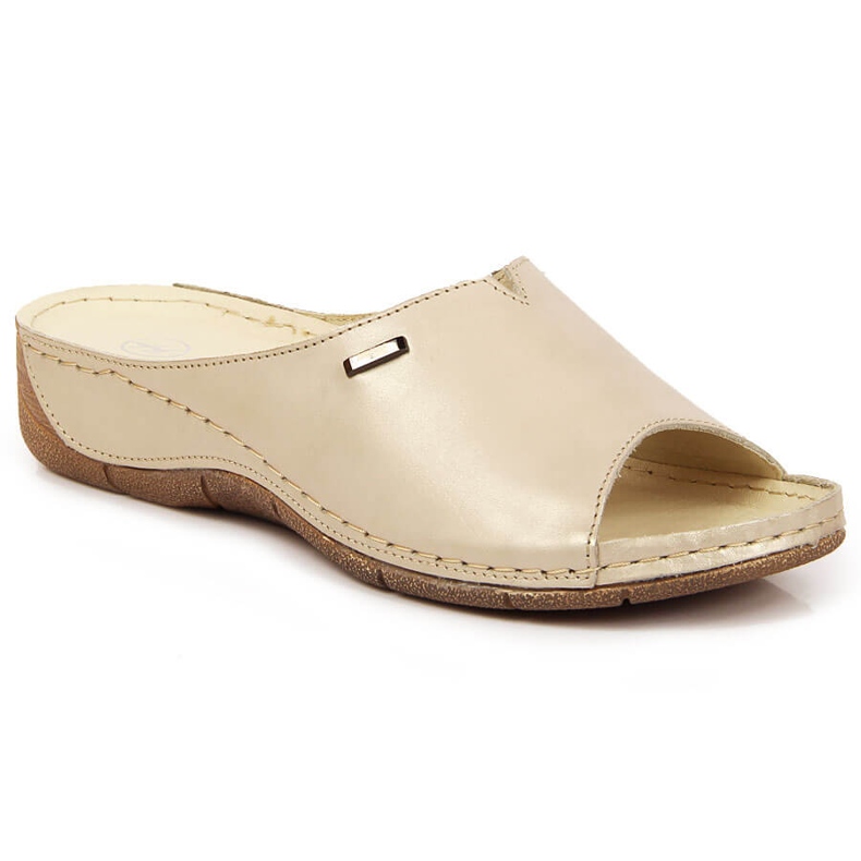 Women's leather slippers on a golden wedge Helios 105