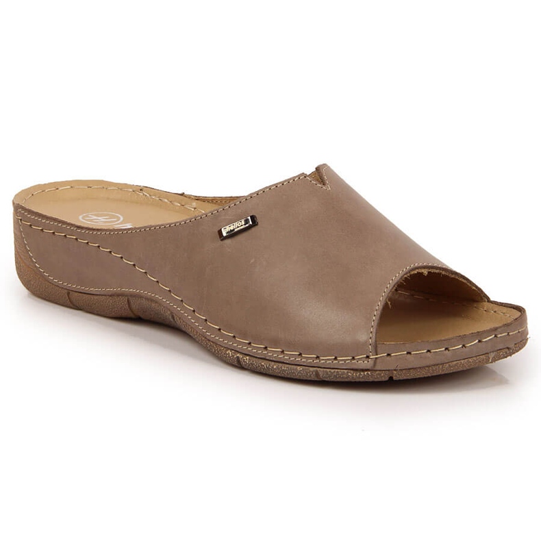 Women's leather slippers on a beige Helios 105 wedge