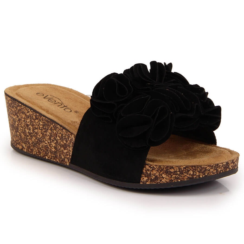Women's black wedge slippers with flowers eVento