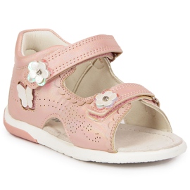 Girls' sandals with velcro light pink American Club
