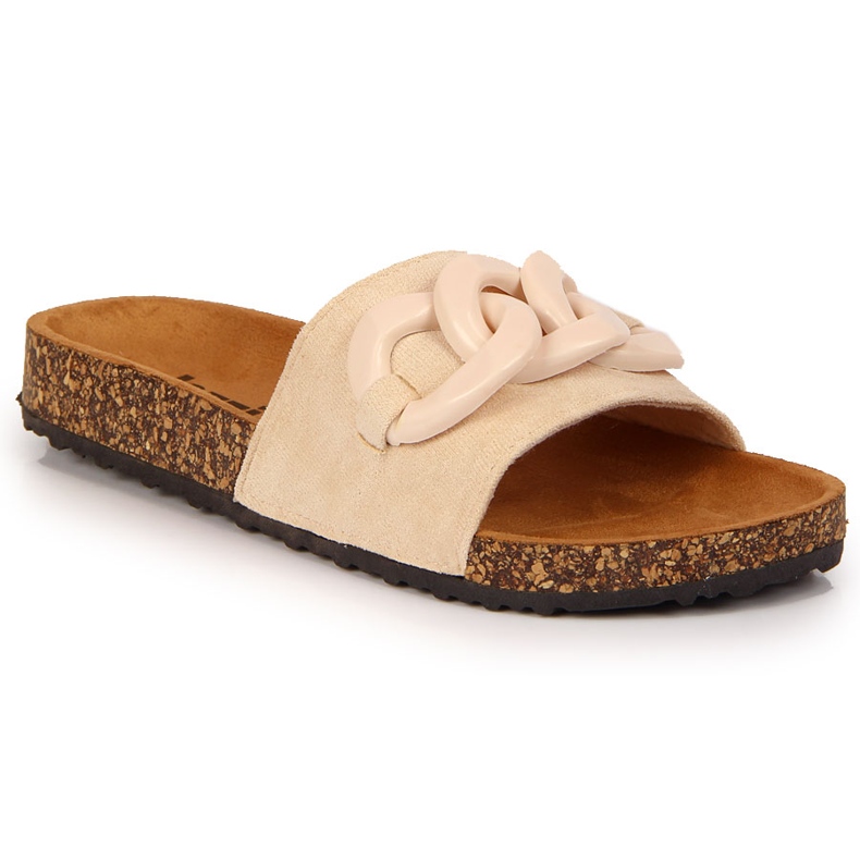 Women's beige Jezzi slippers with a chain