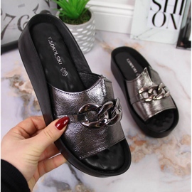 Women's leather slippers with a chain silver T.Sokolski