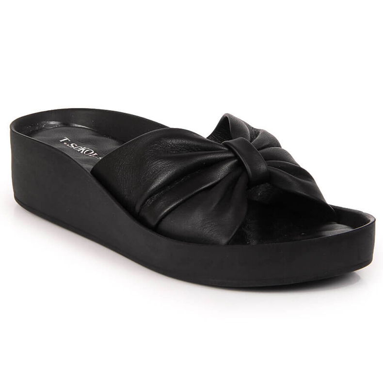 Women's black leather slippers T.Sokolski