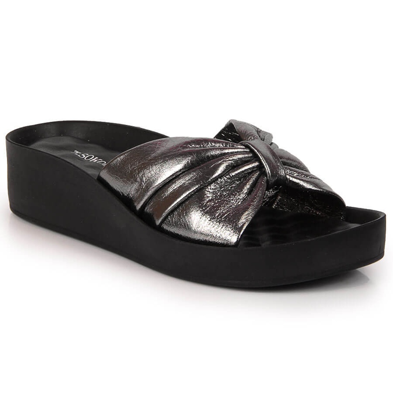 Women's silver leather slippers T.Sokolski Women's silver leather slippers T.Sokolski