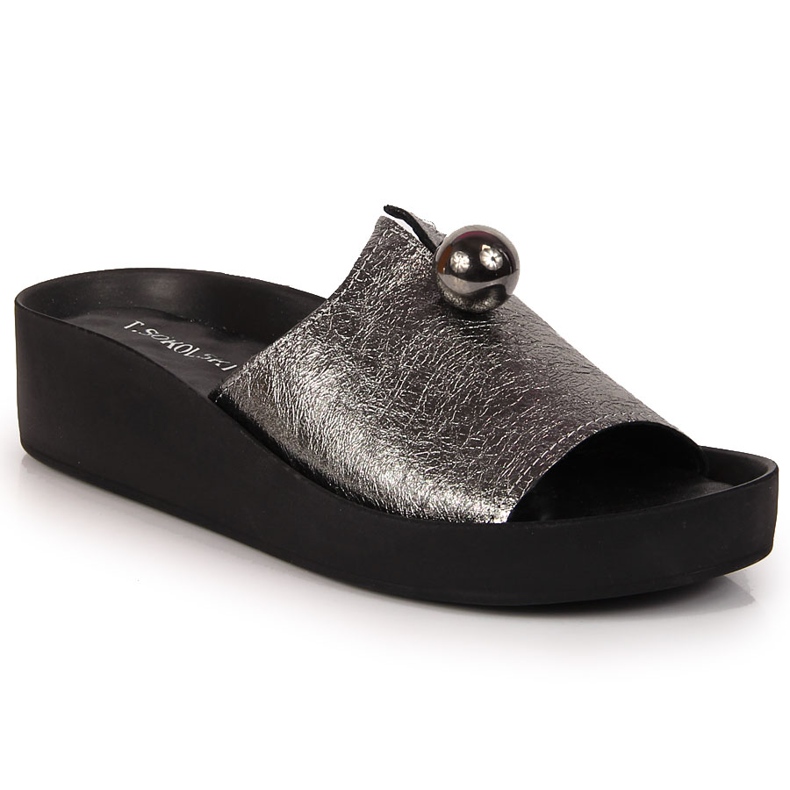Women's leather slippers with silver ornament T.Sokolski