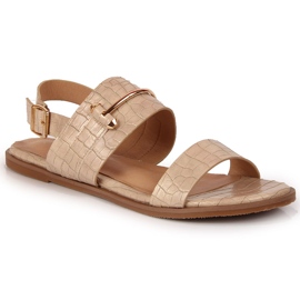Ladies' beige sandals lacquered croco T.Sokolski