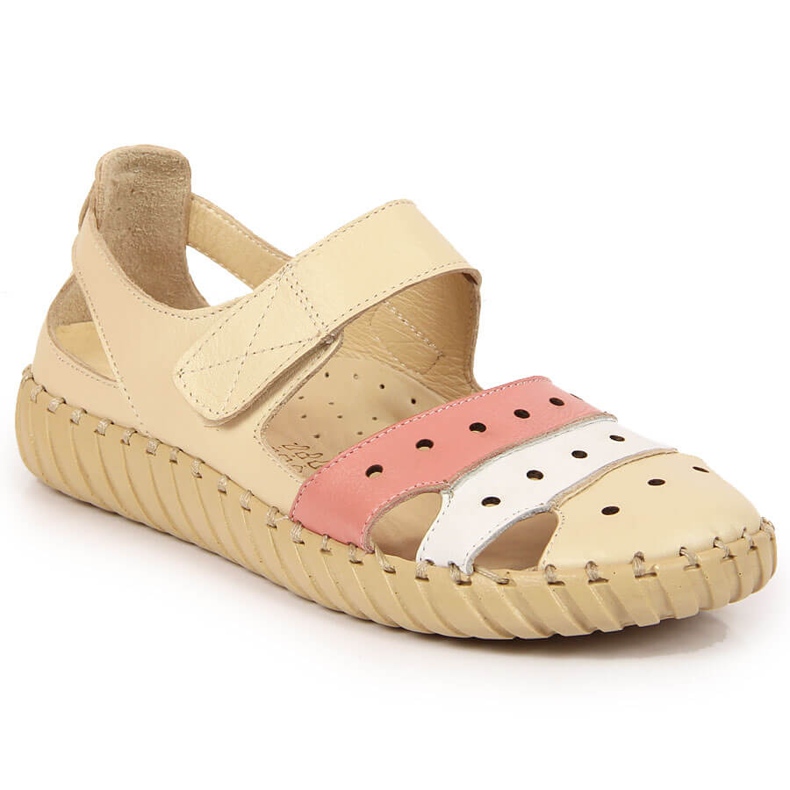 Women's leather sandals with openwork Artiker beige