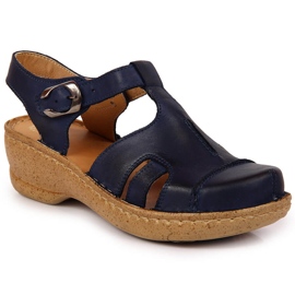 Leather navy blue sandals Łukbut 656