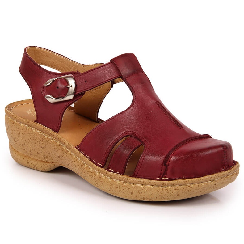 Leather sandals built in burgundy Łukbut 656 red