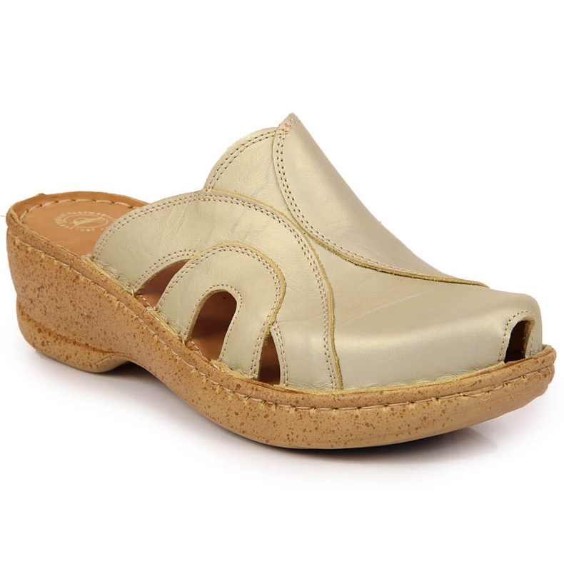 Gold leather wedge slippers Łukbut 650 golden