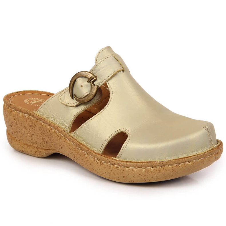 Leather golden wedge slippers Łukbut 666