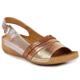 Comfortable leather sandals, silver and gold, Łukbut 1104 golden