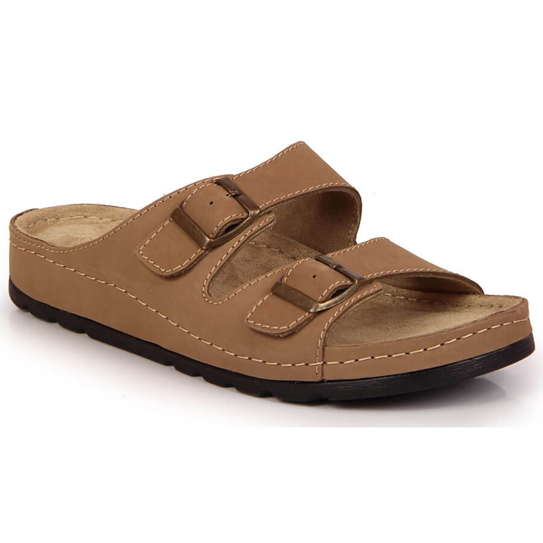 Comfortable men's leather slippers beige Helios 813