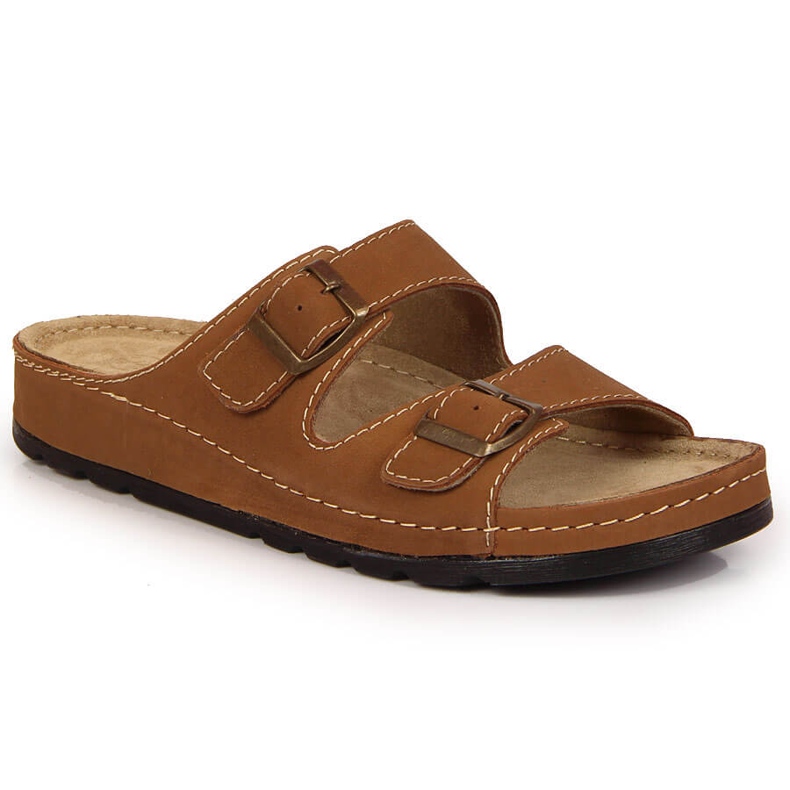 Comfortable brown leather slippers for men Helios 813