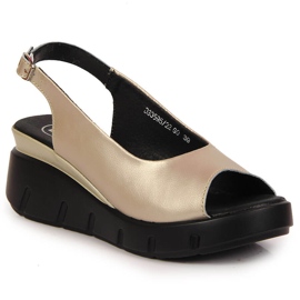 Leather women's sandals on a golden wedge Filippo