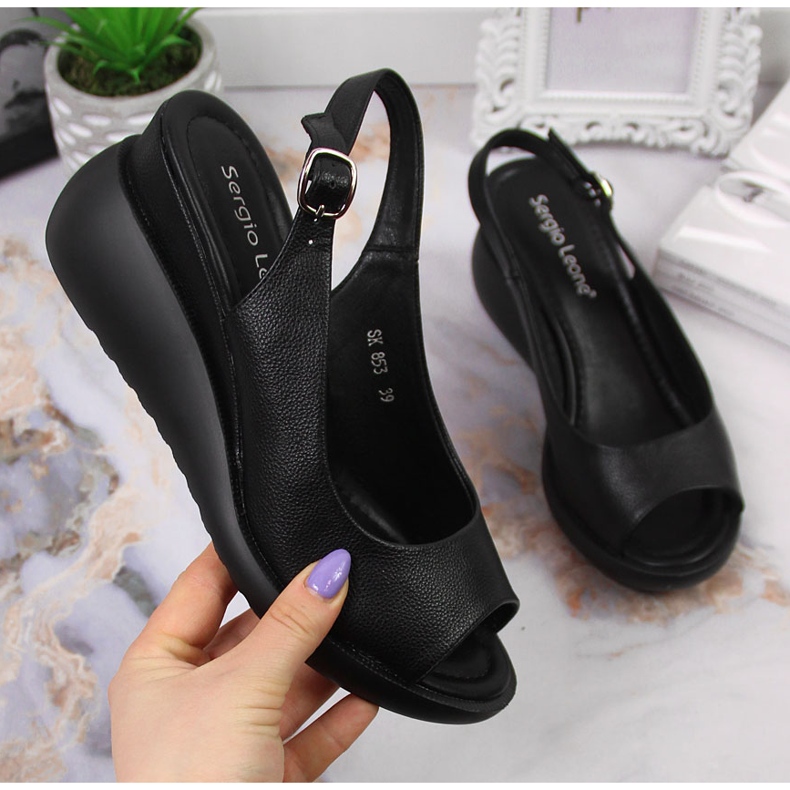 Women's black sandals on a wedge Sergio Leone