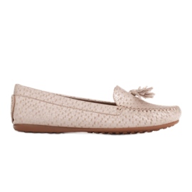 Marco Shoes Ballerina moccasin in beige and gold leather golden