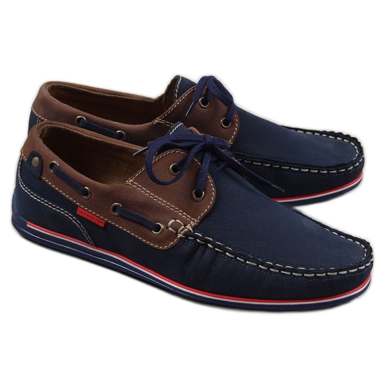 Men's casual leather loafers navy blue Gregor