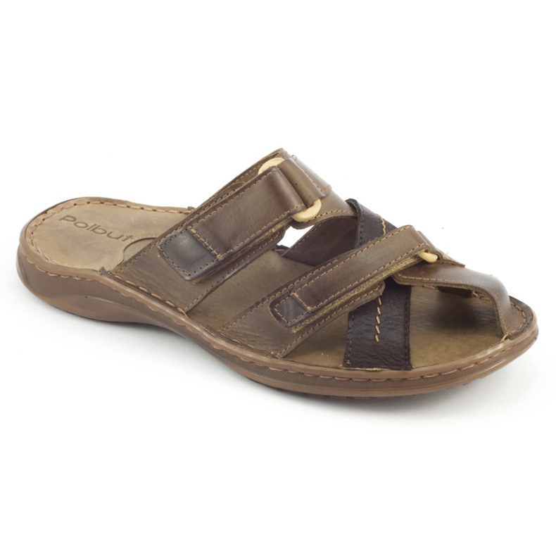 Polbut Men's leather slippers SA06 / 2 brown