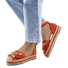 Orange espadrilles with Taimi cubic zirconia