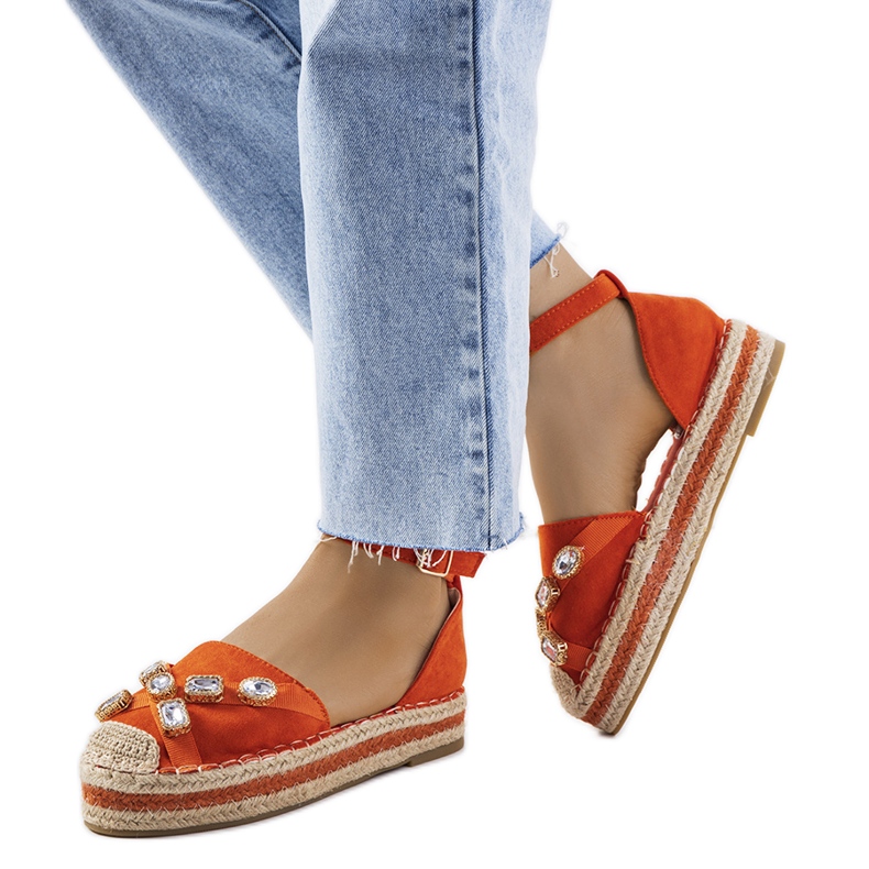 Orange espadrilles with Taimi cubic zirconia