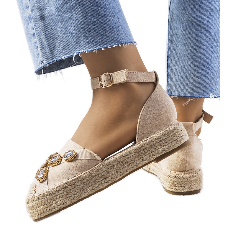 Beige espadrilles with Taimi cubic zirconia