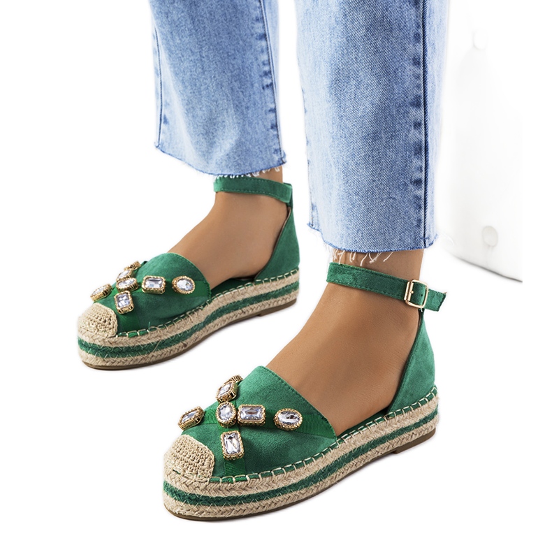 Green espadrilles with Taimi cubic zirconia