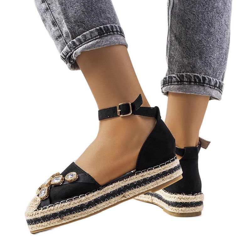Black espadrilles with Taimi cubic zirconia