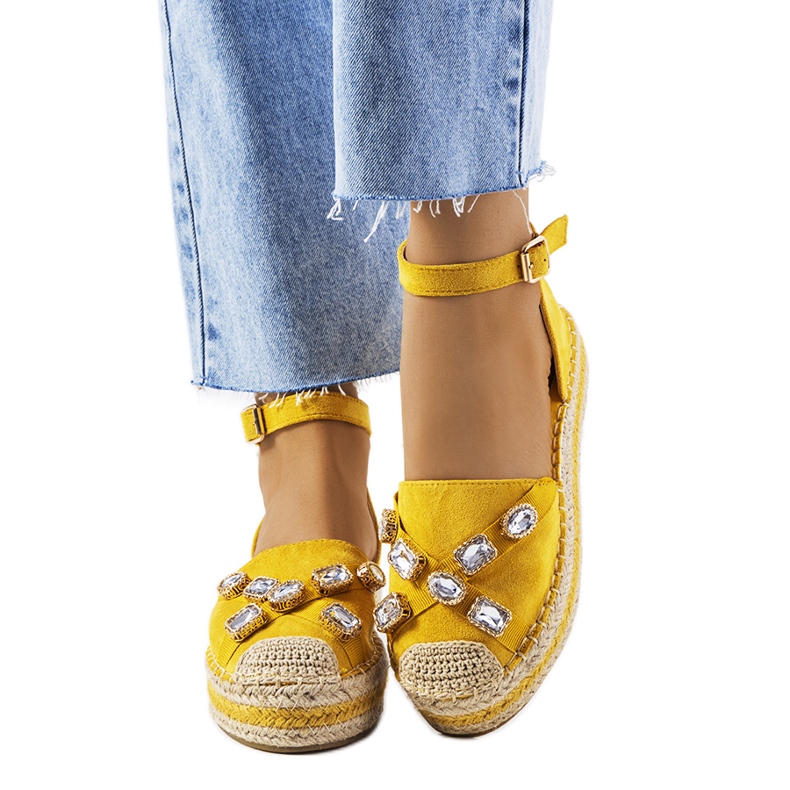 Yellow espadrilles with Taimi cubic zirconia