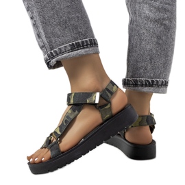 Green camo sandals on the Dugan platform