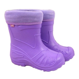 Jr. Befado purple galoshes with a sock