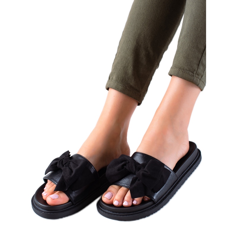J. Star Platform slippers with a bow black