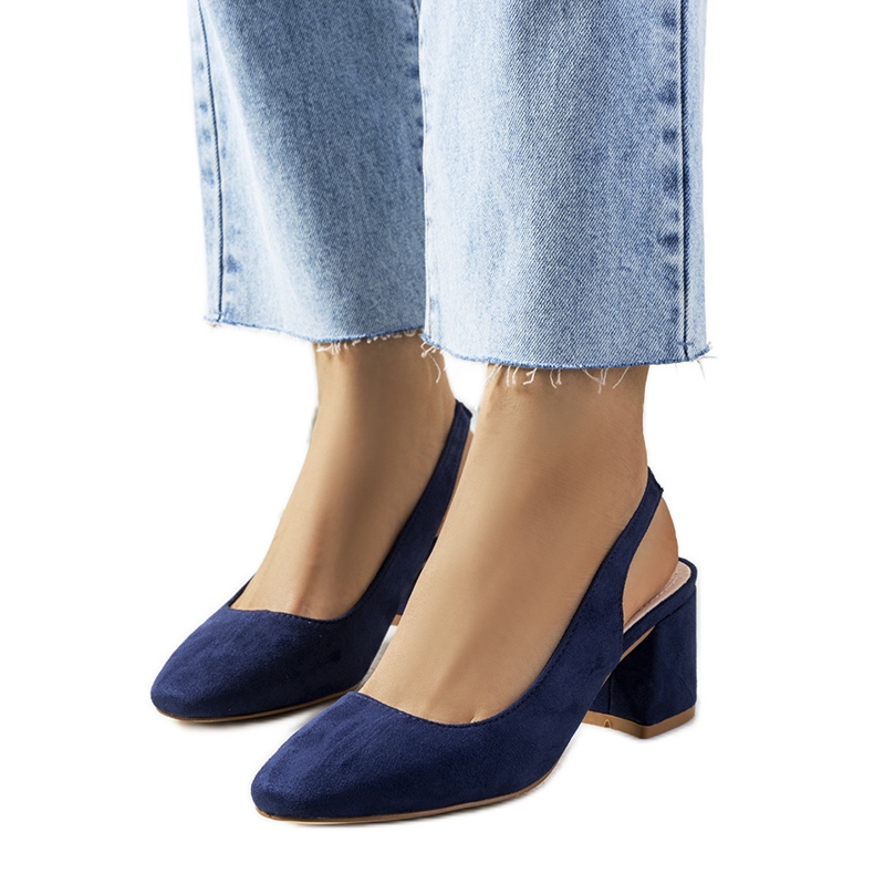 Navy blue pumps with an open heel from Panova