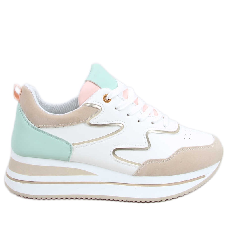 High-soled Devi Beige sports shoes white green golden